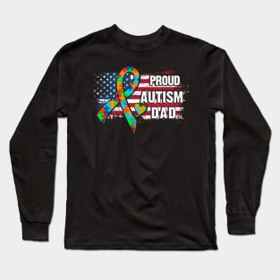 Autism Awareness T-Shirt Pround Autism Dad Vintage USA Flag Gift Long Sleeve T-Shirt
